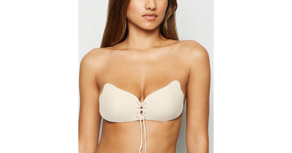 Perfection Beauty Cream D Cup Lace Up Stick On Bra | New Look