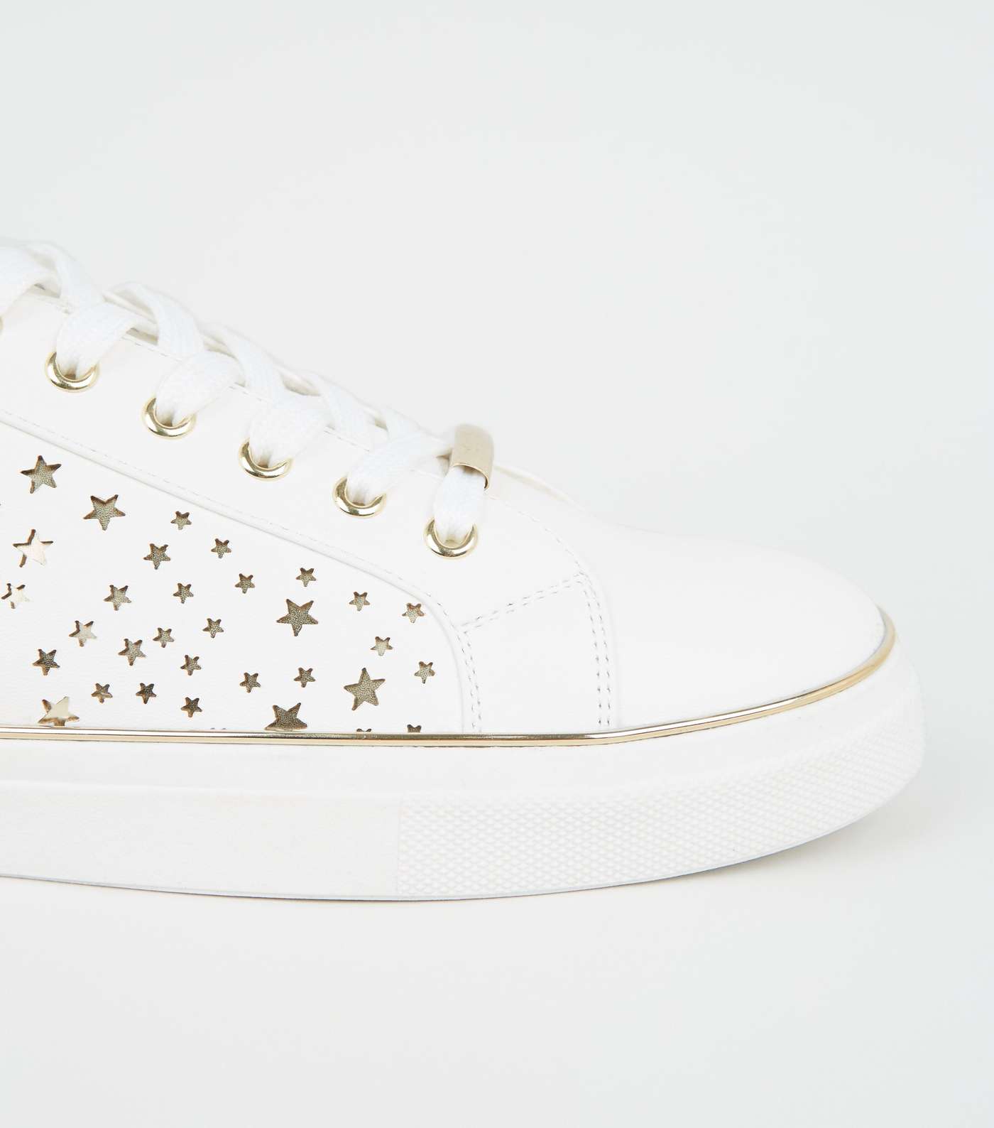 White Leather-Look Metallic Star Side Trainers Image 4