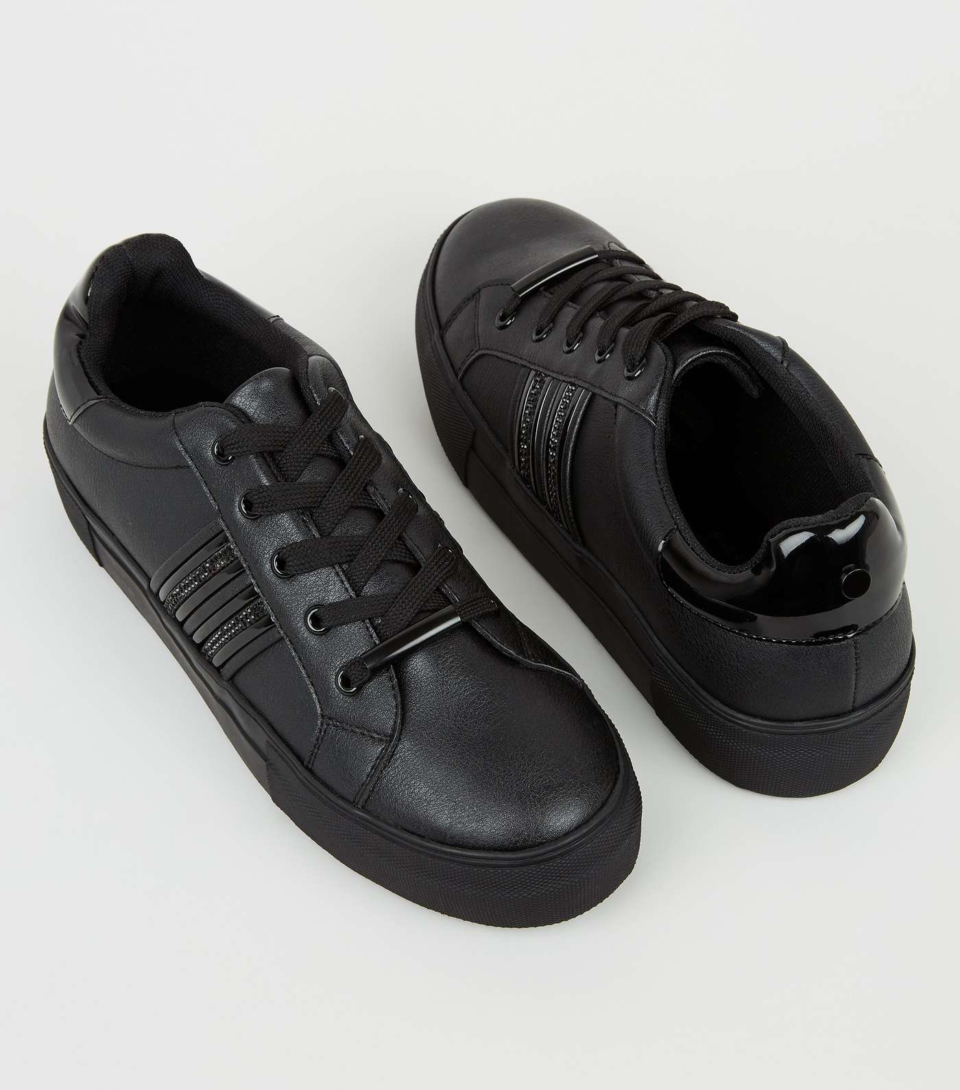 Black Glitter Stripe Lace Up Trainers Image 3