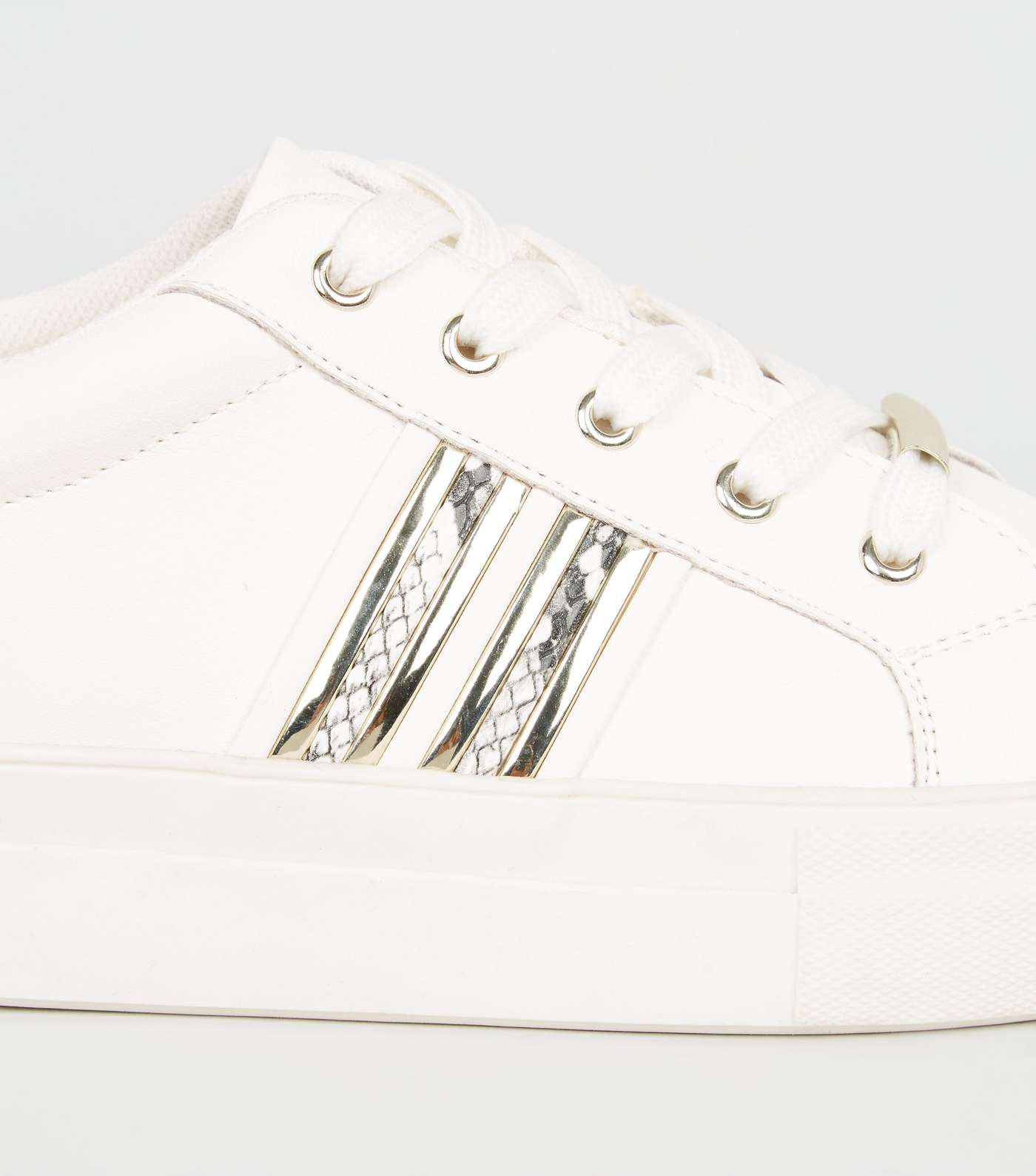 White Leather-Look Faux Snake Trim Trainers Image 4
