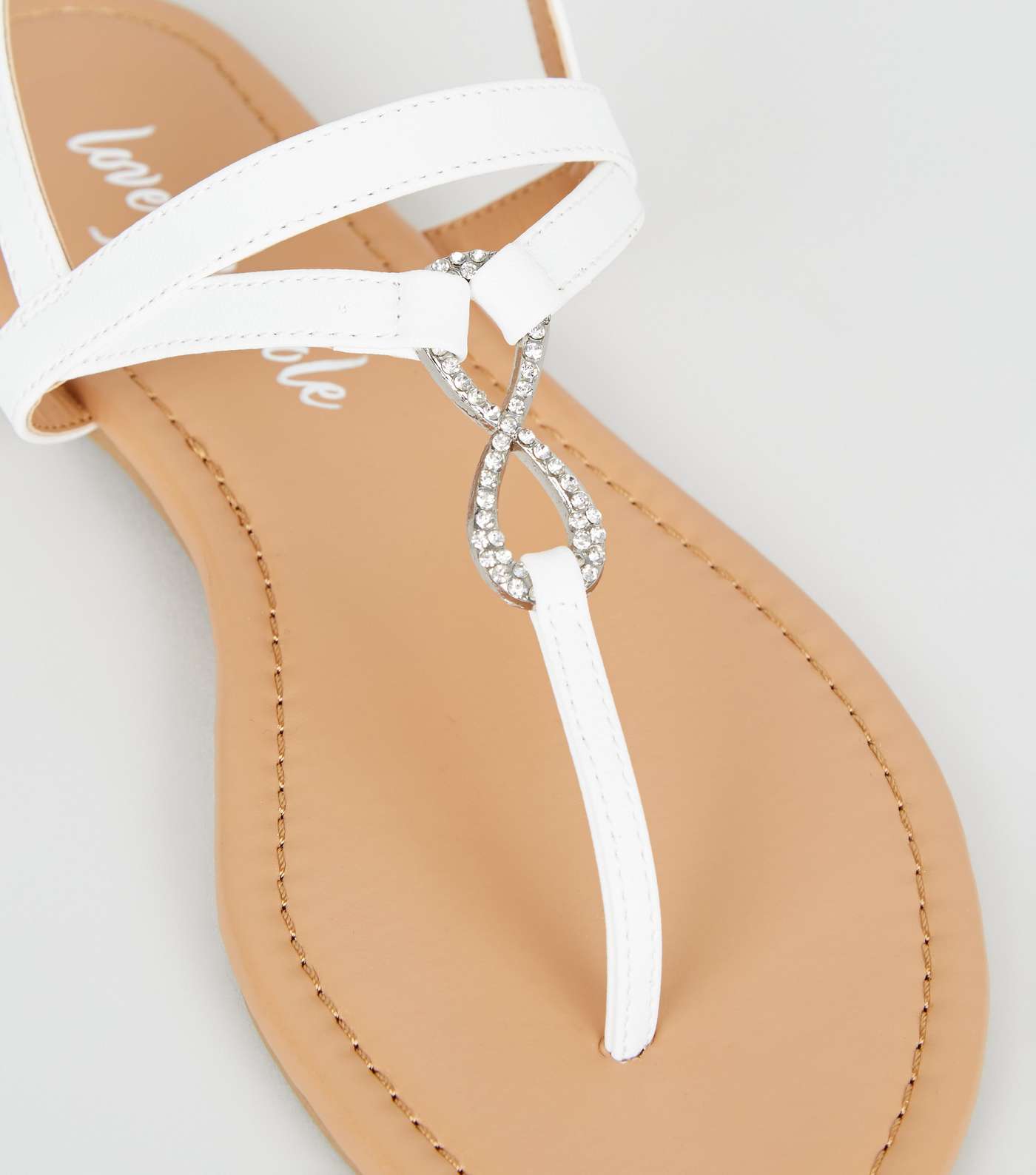 White Leather-Look Diamanté Ring Sandals Image 4