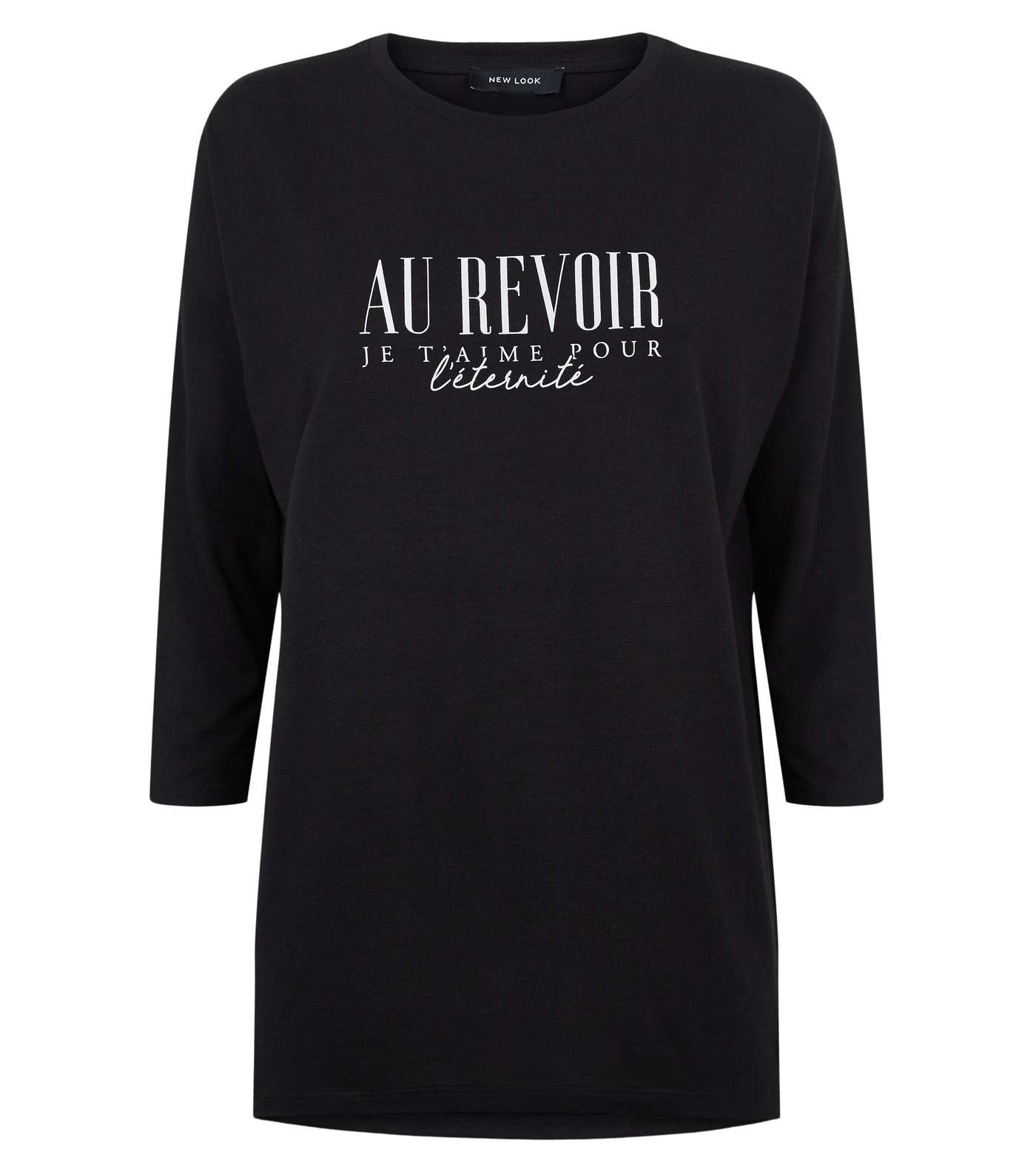 Black Au Revoir Slogan 3/4 Sleeve Top Image 4