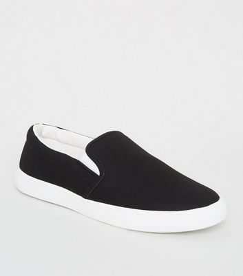 Image of Black Suedette Slip On Trainers New Look Vegan
