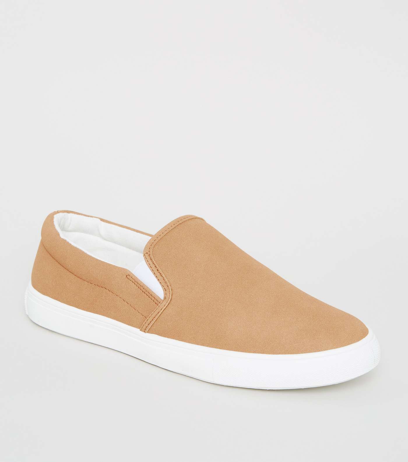 Stone Suedette Slip On Trainers