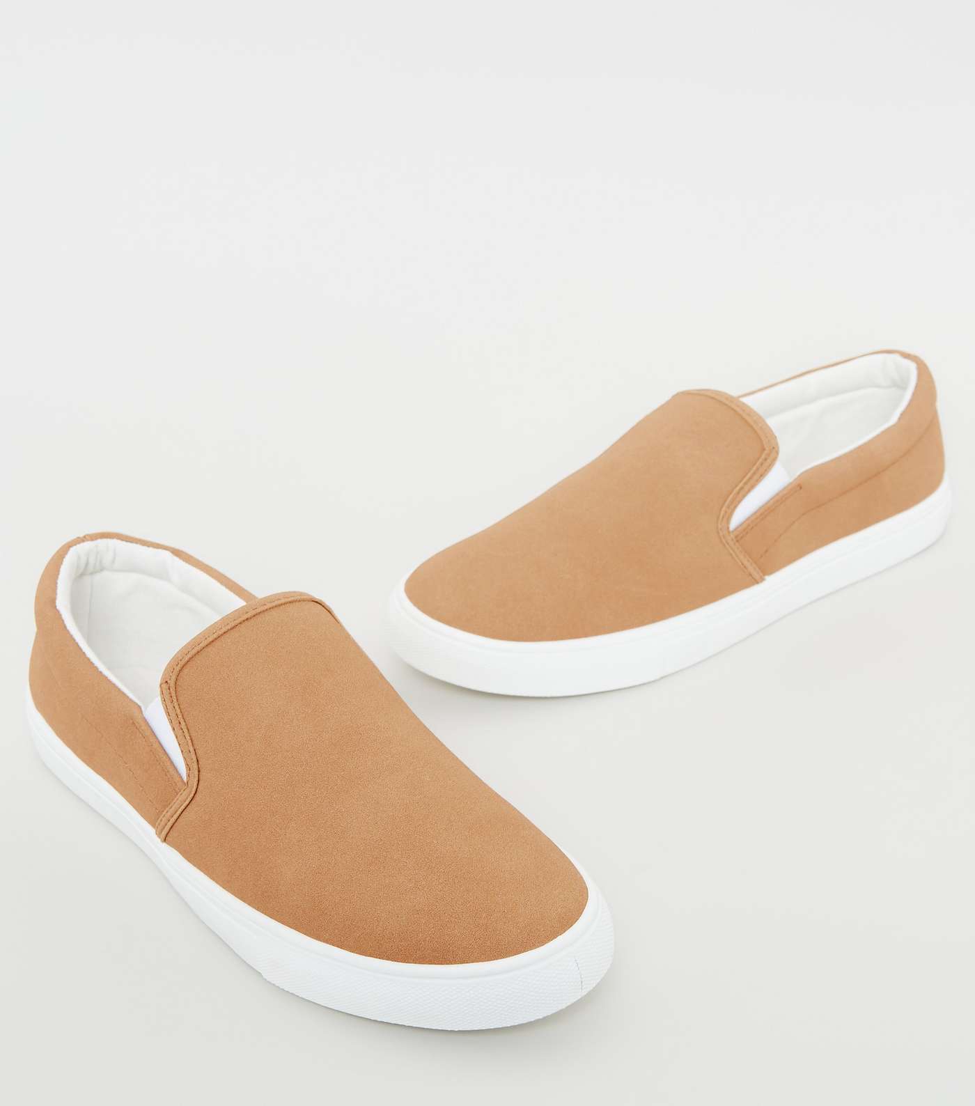 Stone Suedette Slip On Trainers Image 3