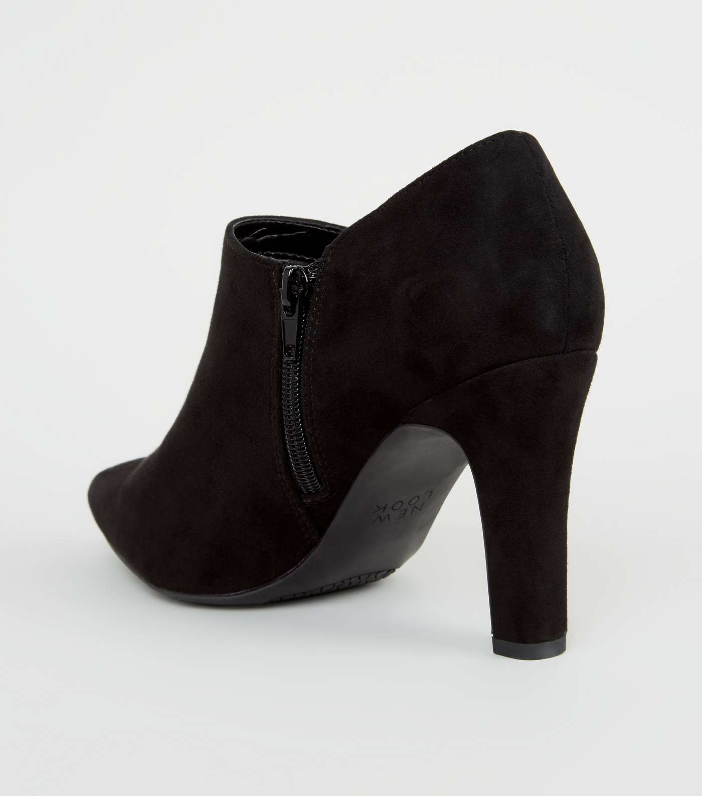 Black Suedette Pointed Toe Heeled Shoe Boots Image 4