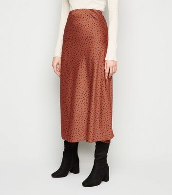 Rust Spot Satin Bias Cut Midi Skirt 