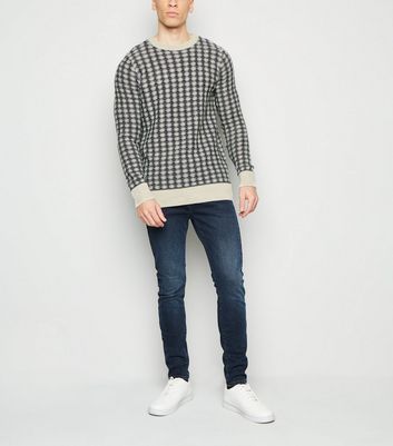 Image of White Diamond Knit Crew Neck Jumper New Look