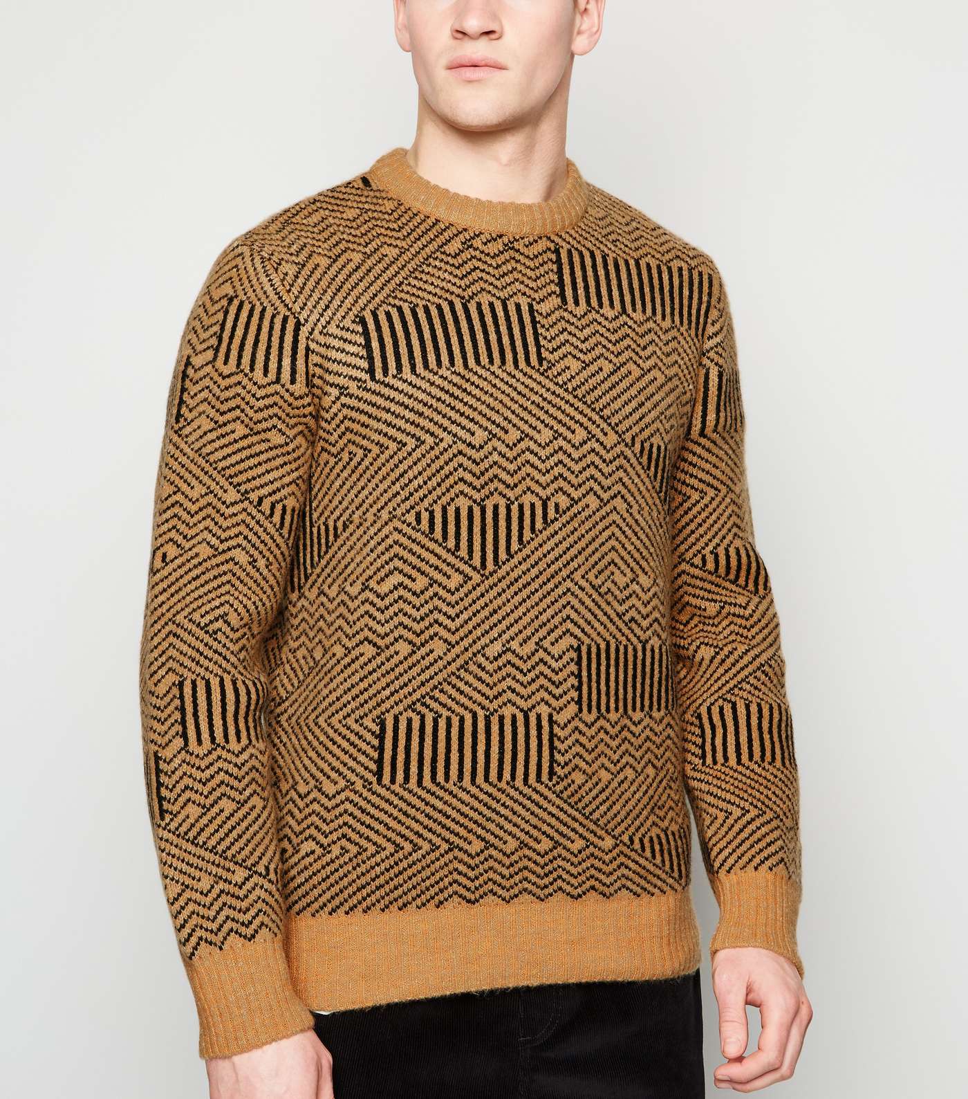 Camel Abstract Stripe Crew Jumper