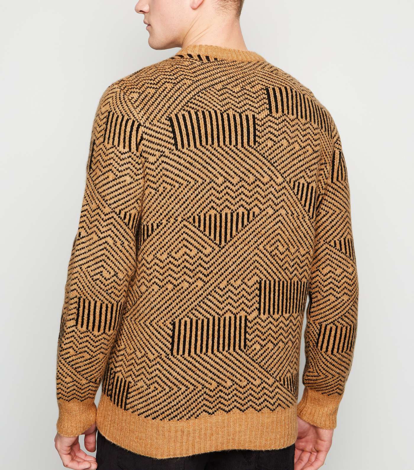 Camel Abstract Stripe Crew Jumper Image 3