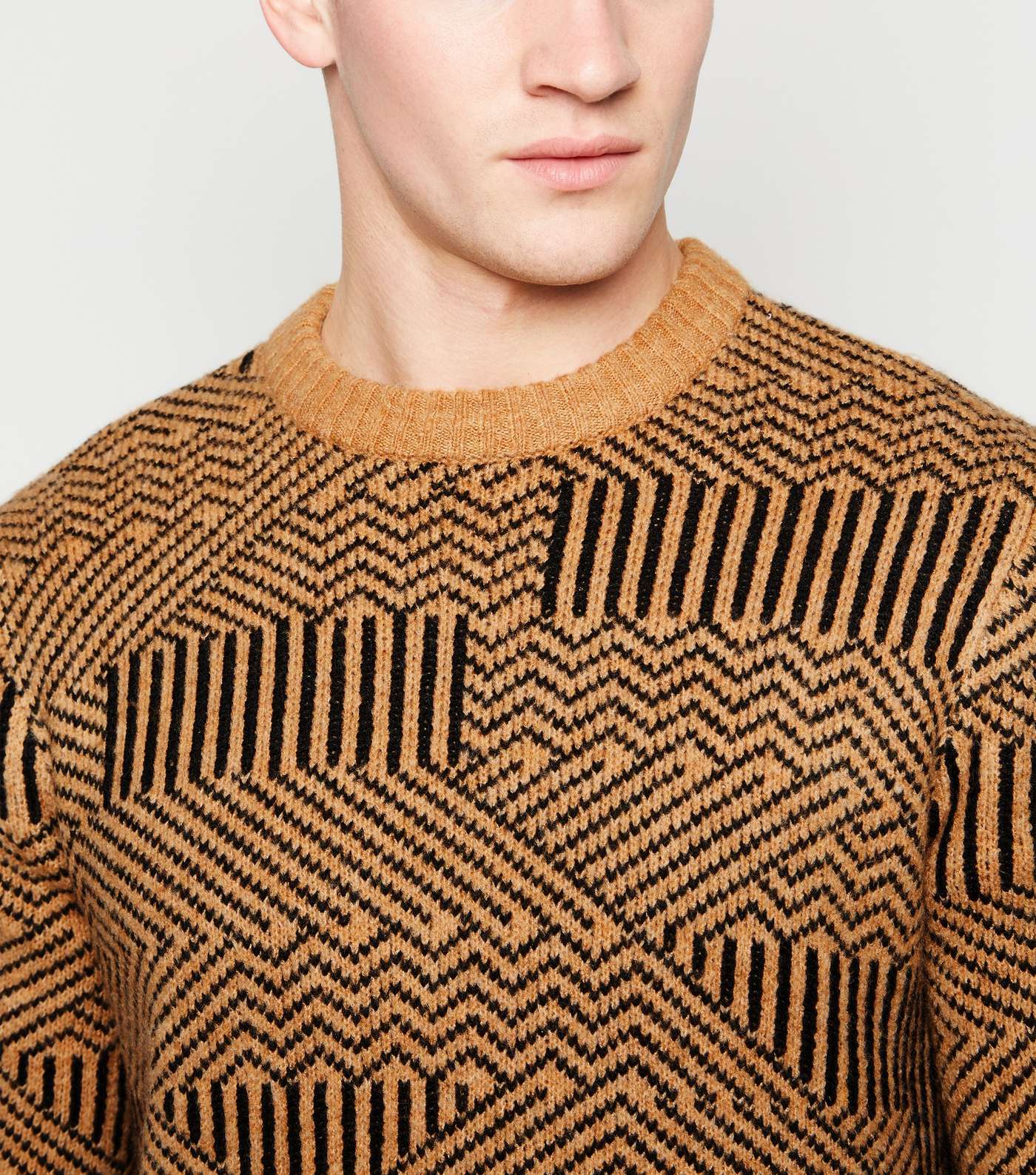 Camel Abstract Stripe Crew Jumper Image 5