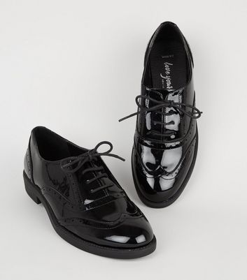 Image of Black Patent Lace Up Brogues New Look Vegan