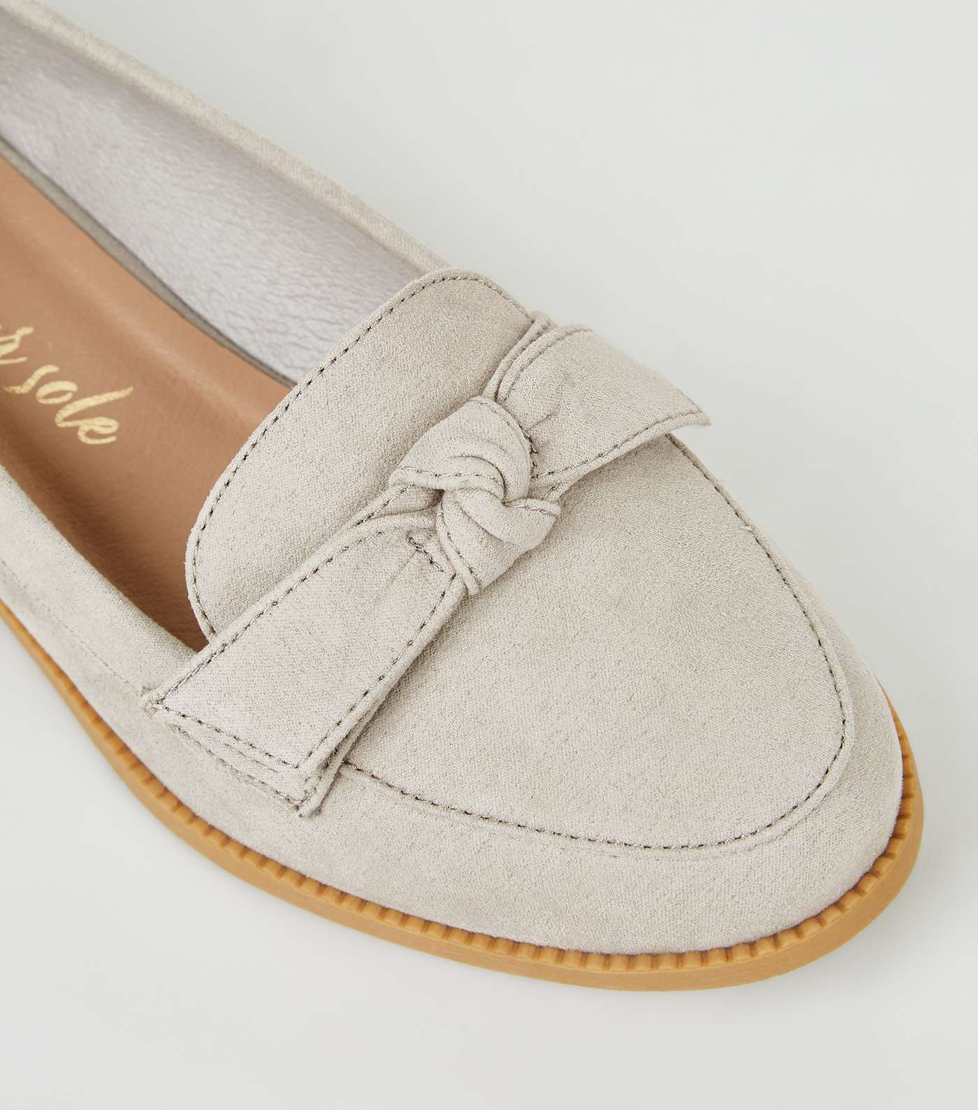 Wide Fit Grey Suedette Bow Loafers Image 4