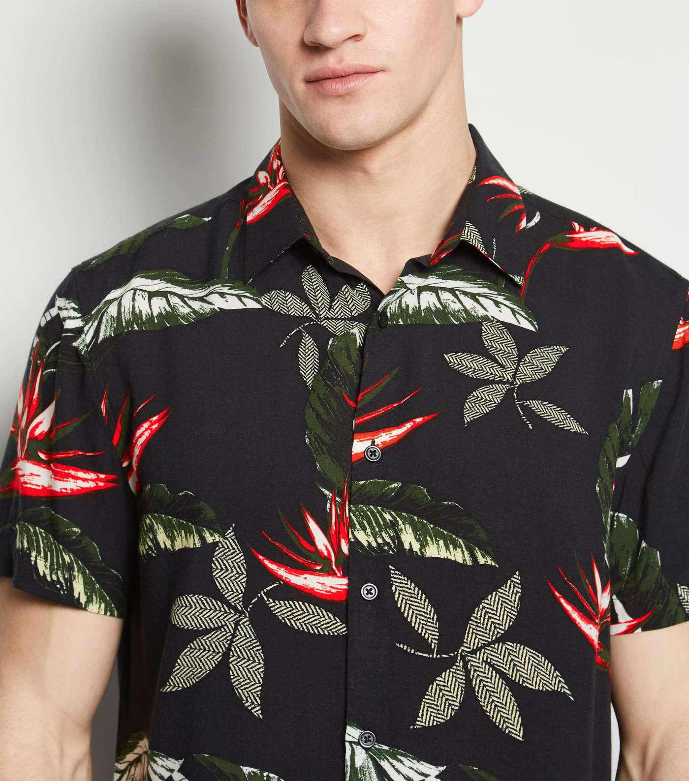Black Tropical Floral Short Sleeve Shirt Image 5