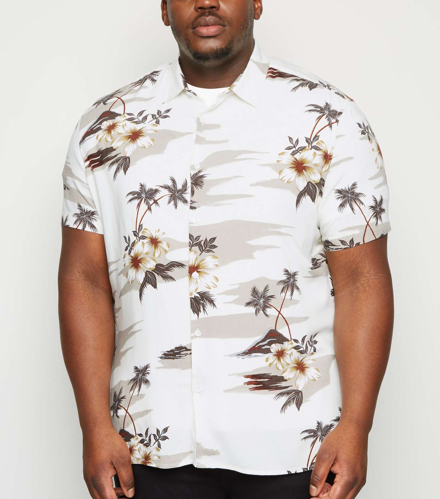 Plus Size Off White Hawaiian Shirt