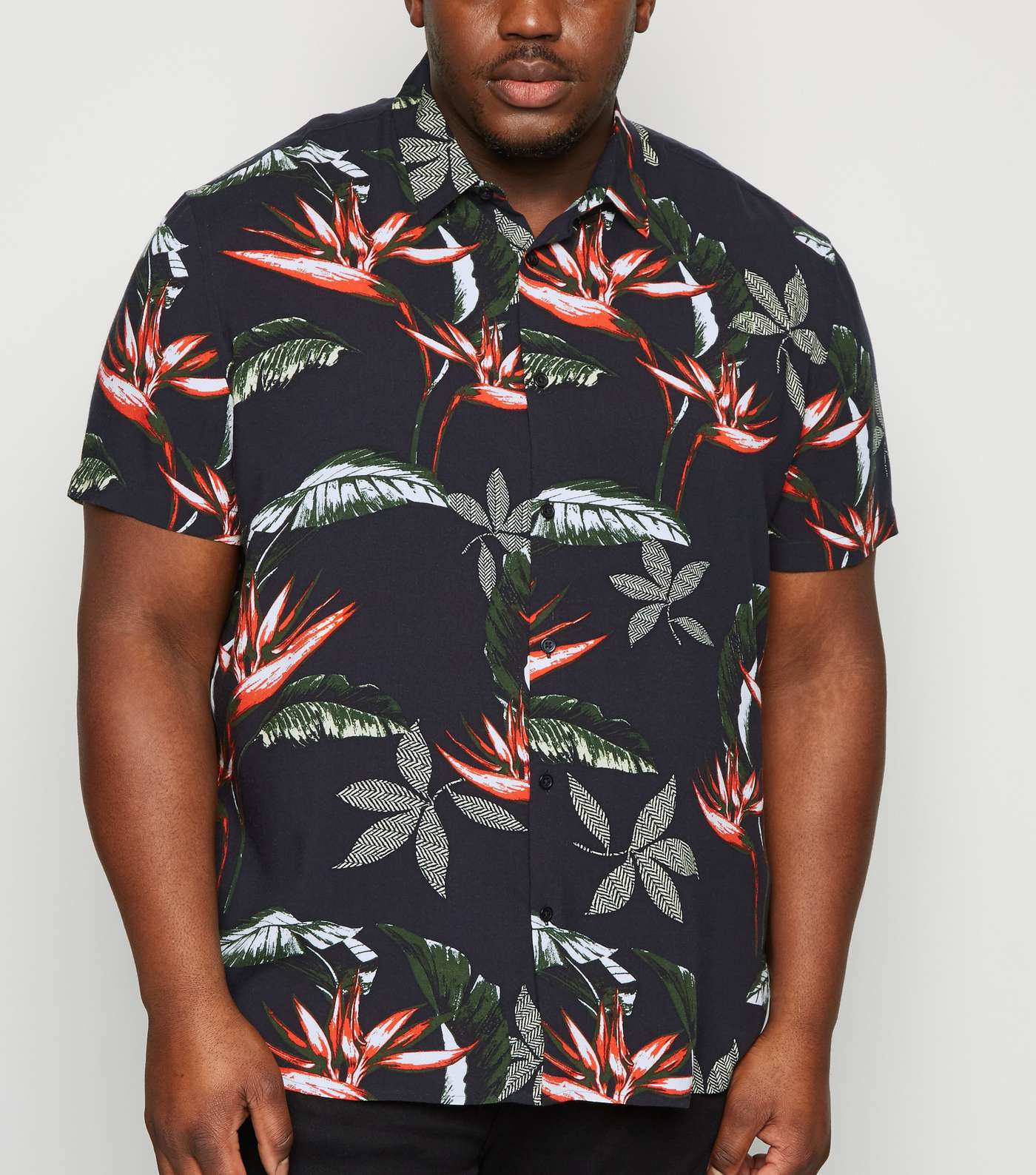 Plus Size Black Tropical Short Sleeve Shirt