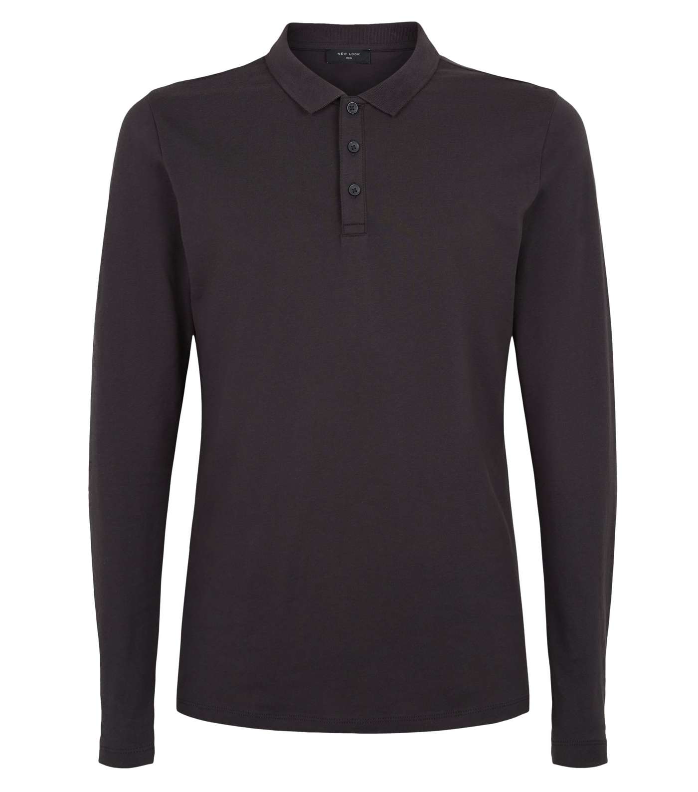 Dark Grey Long Sleeve Muscle Fit Polo Shirt Image 4