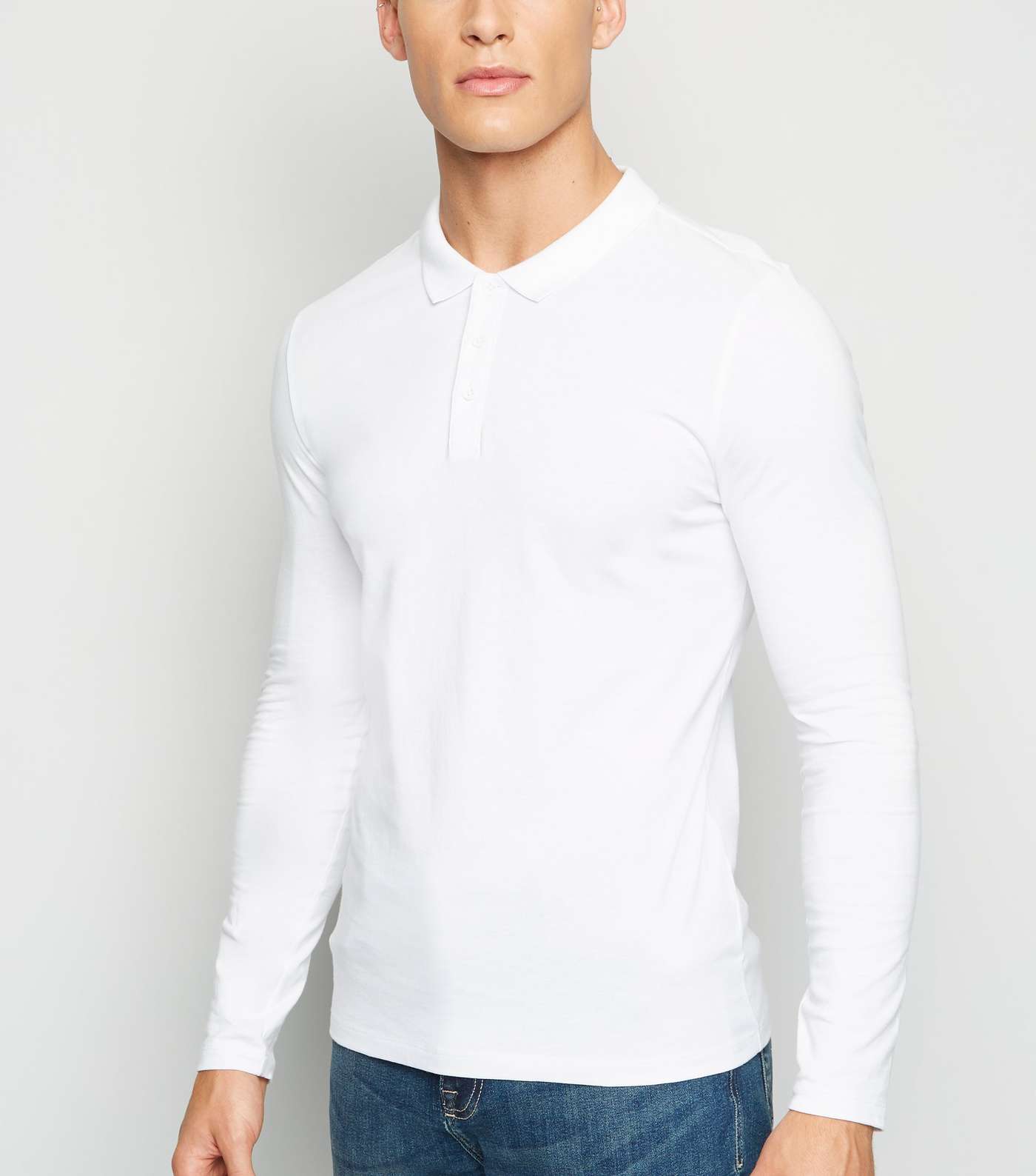 White Long Sleeve Muscle Fit Polo Shirt