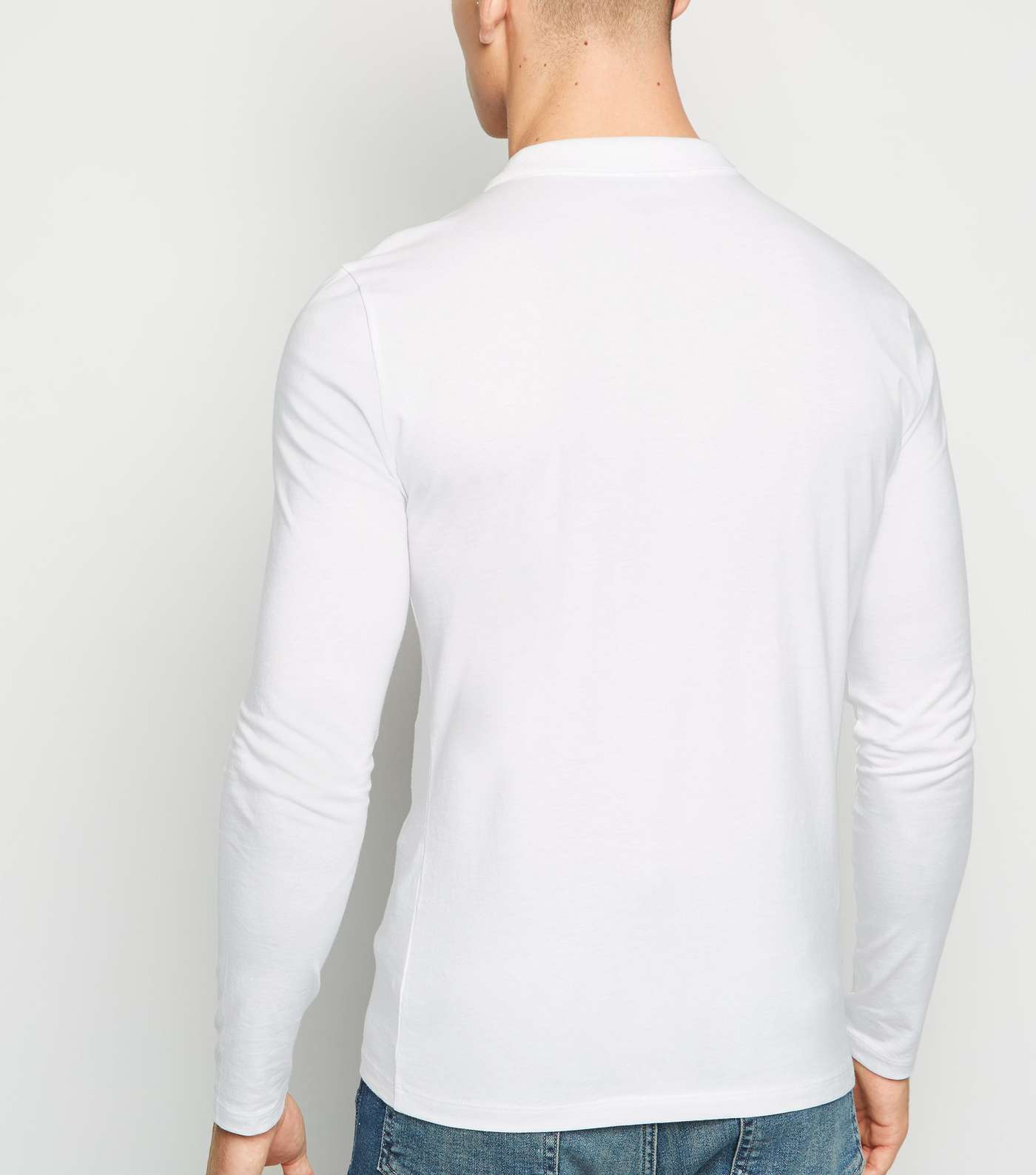 White Long Sleeve Muscle Fit Polo Shirt Image 3