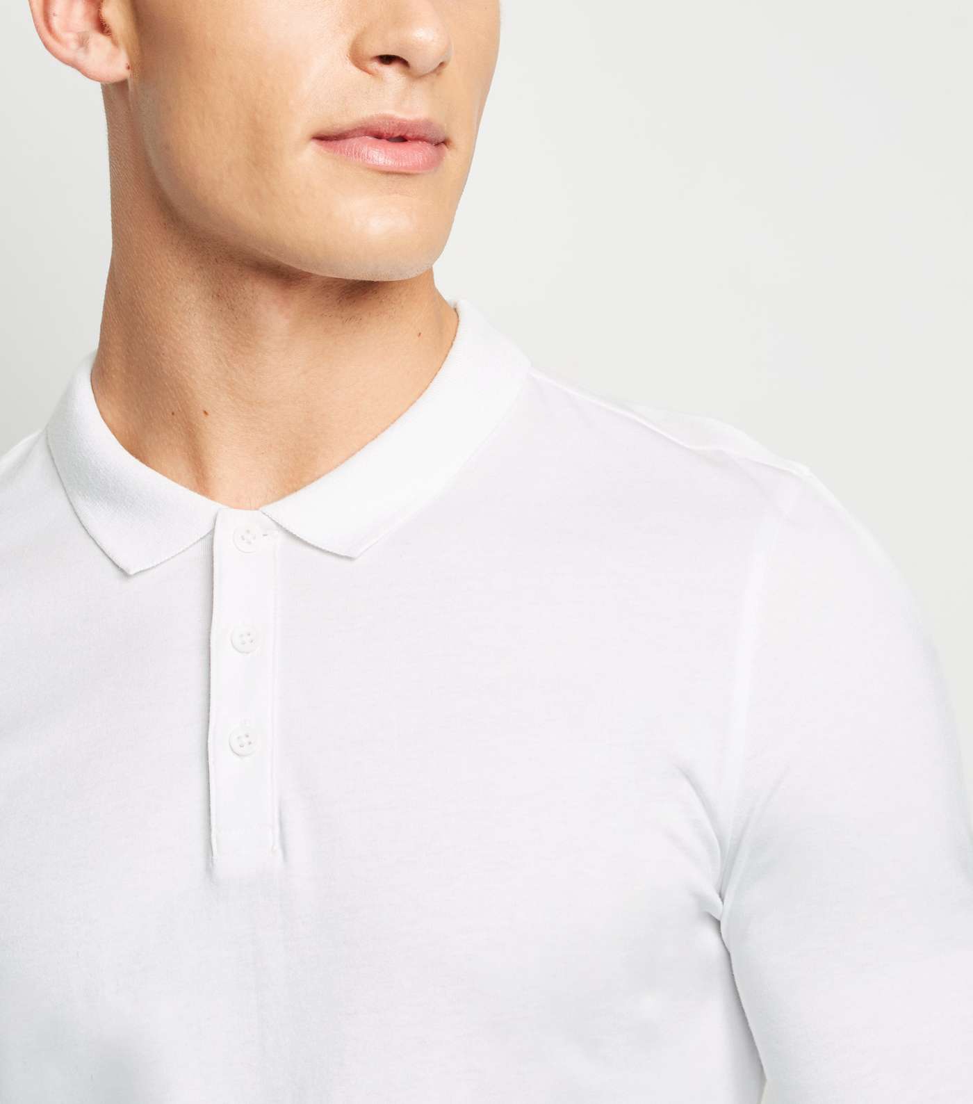 White Long Sleeve Muscle Fit Polo Shirt Image 5