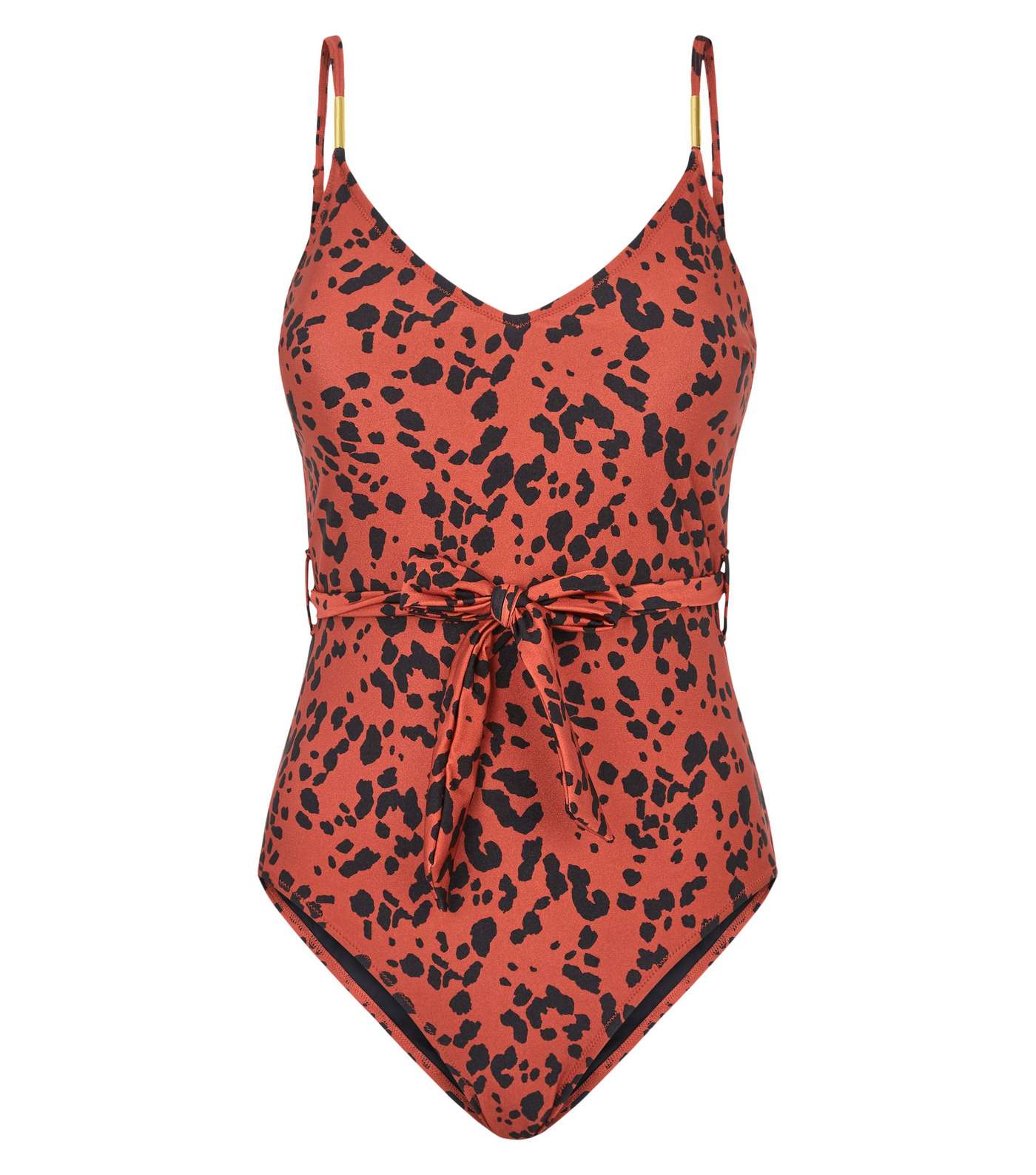 Rust Animal Print Belted Swimsuit Image 3