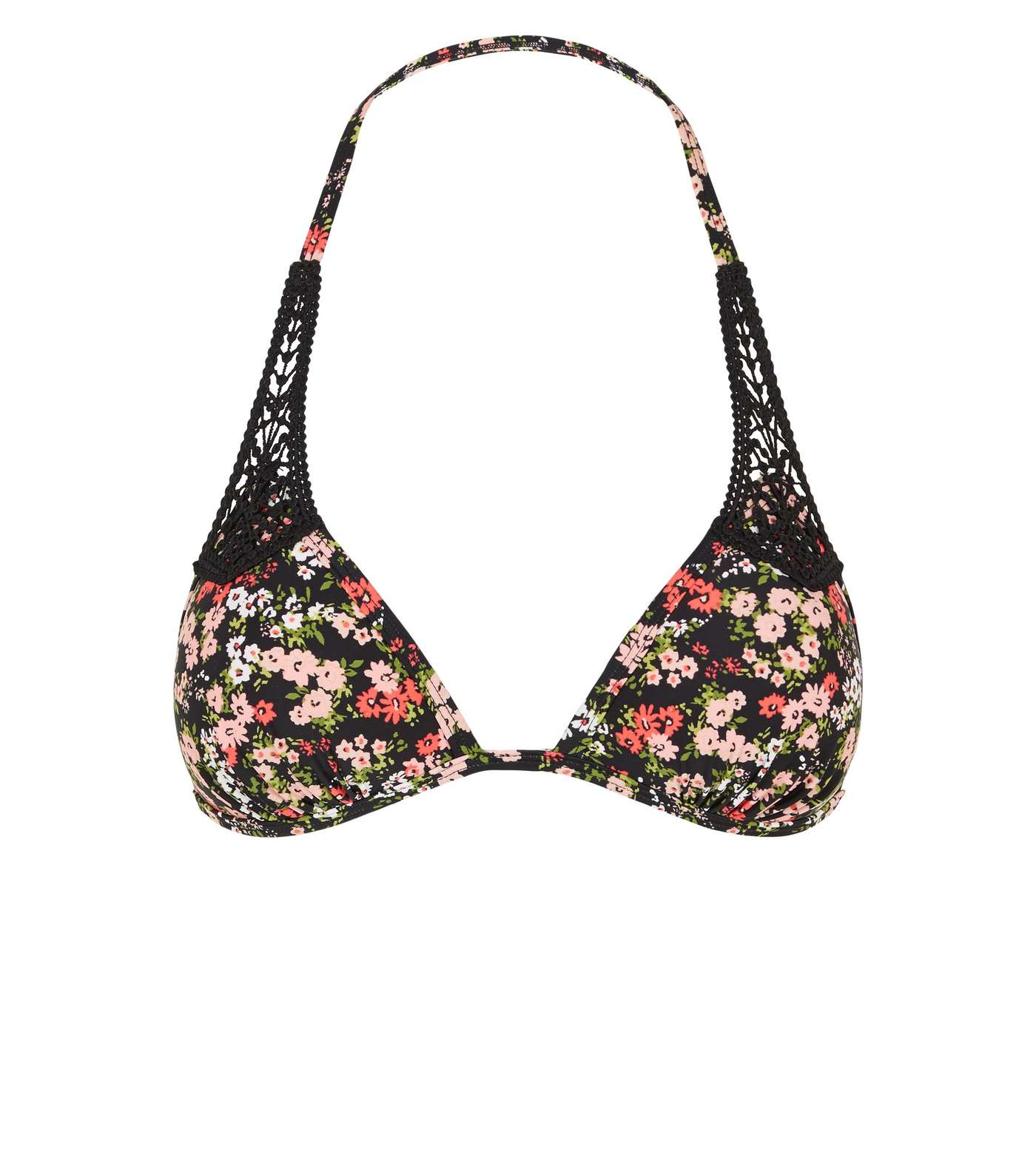 Pink Floral Crochet Moulded Triangle Bikini Top Image 3
