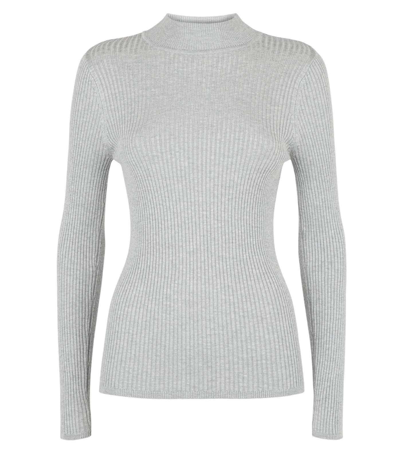 Pale Grey Ribbed High Neck Top  Image 4