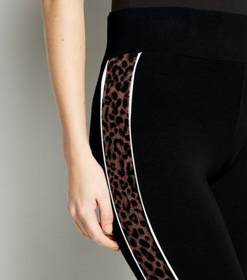 Black Leopard Print Side Stripe Leggings