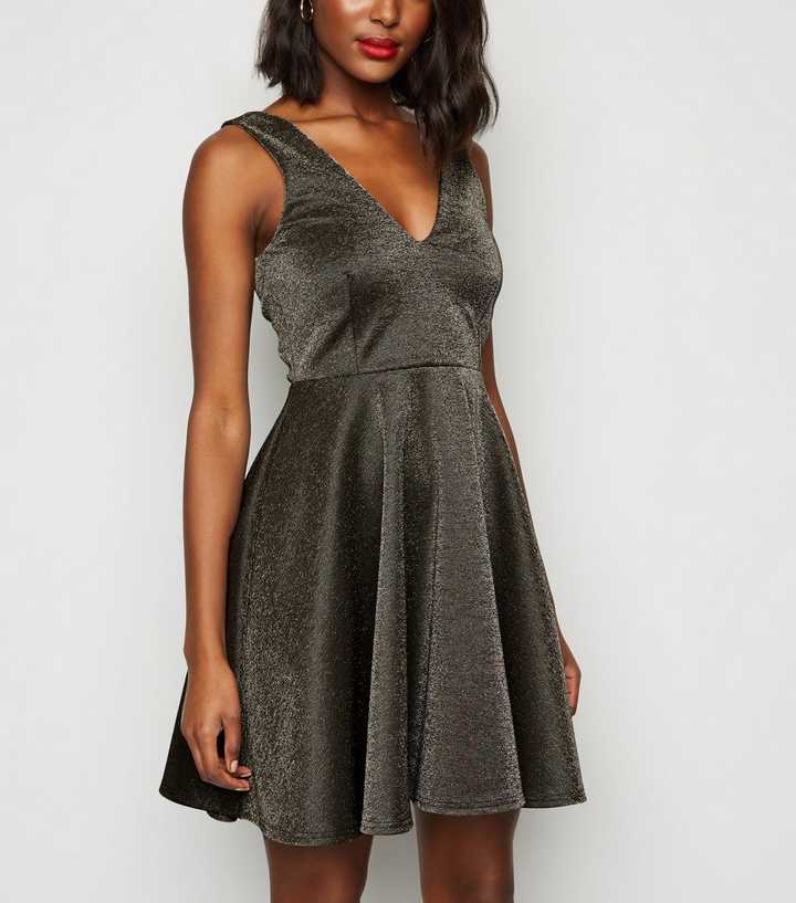Gold Glitter Mini Skater Dress