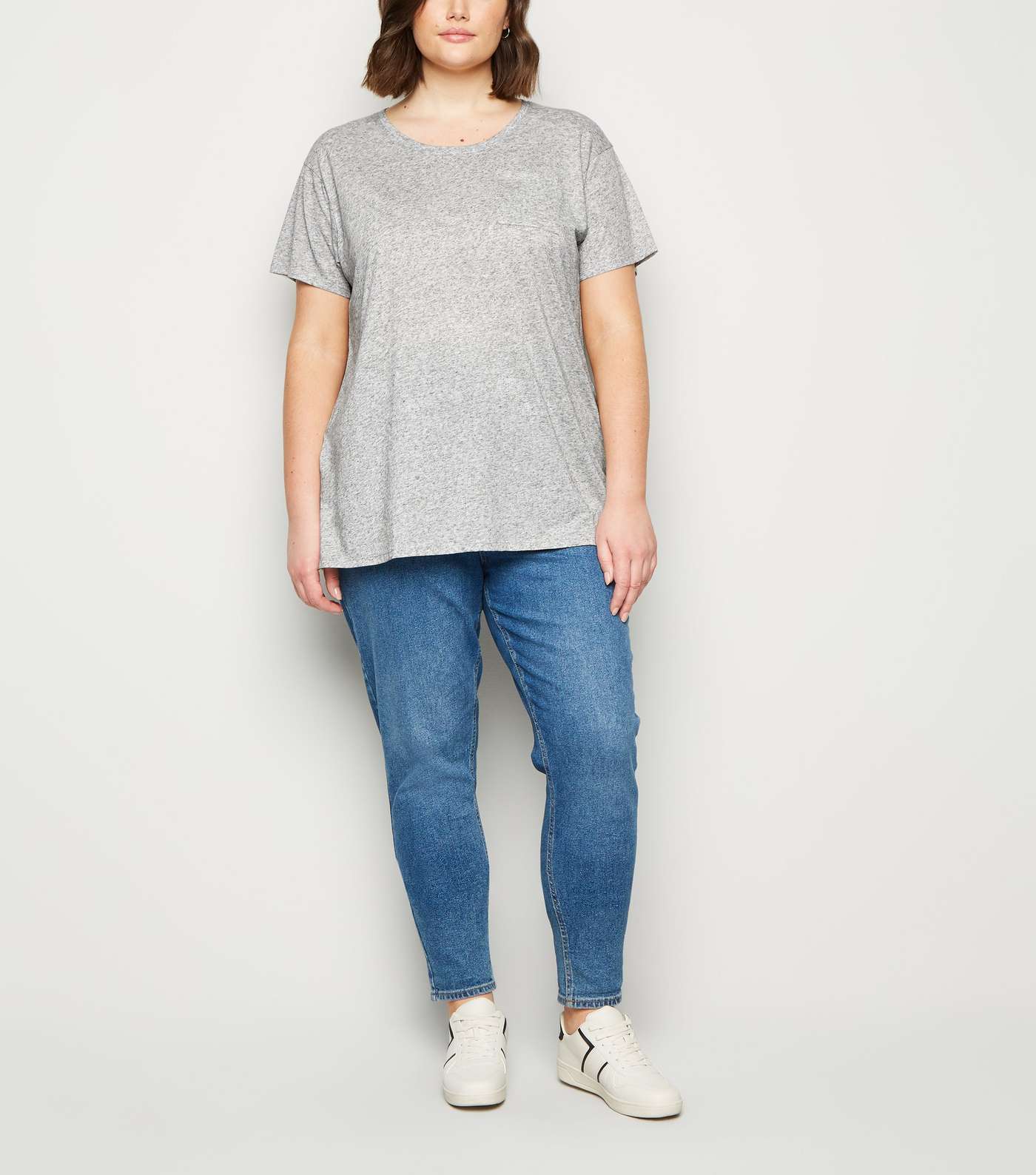 Curves Grey Marl Pocket Front T-Shirt Image 2