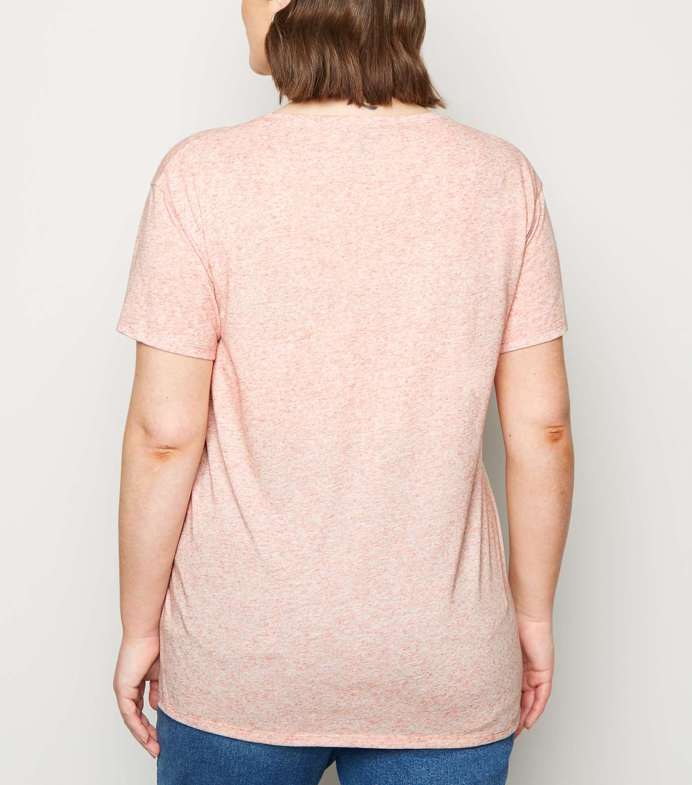 Curves Pale Pink Marl Pocket Front T-Shirt Image 3