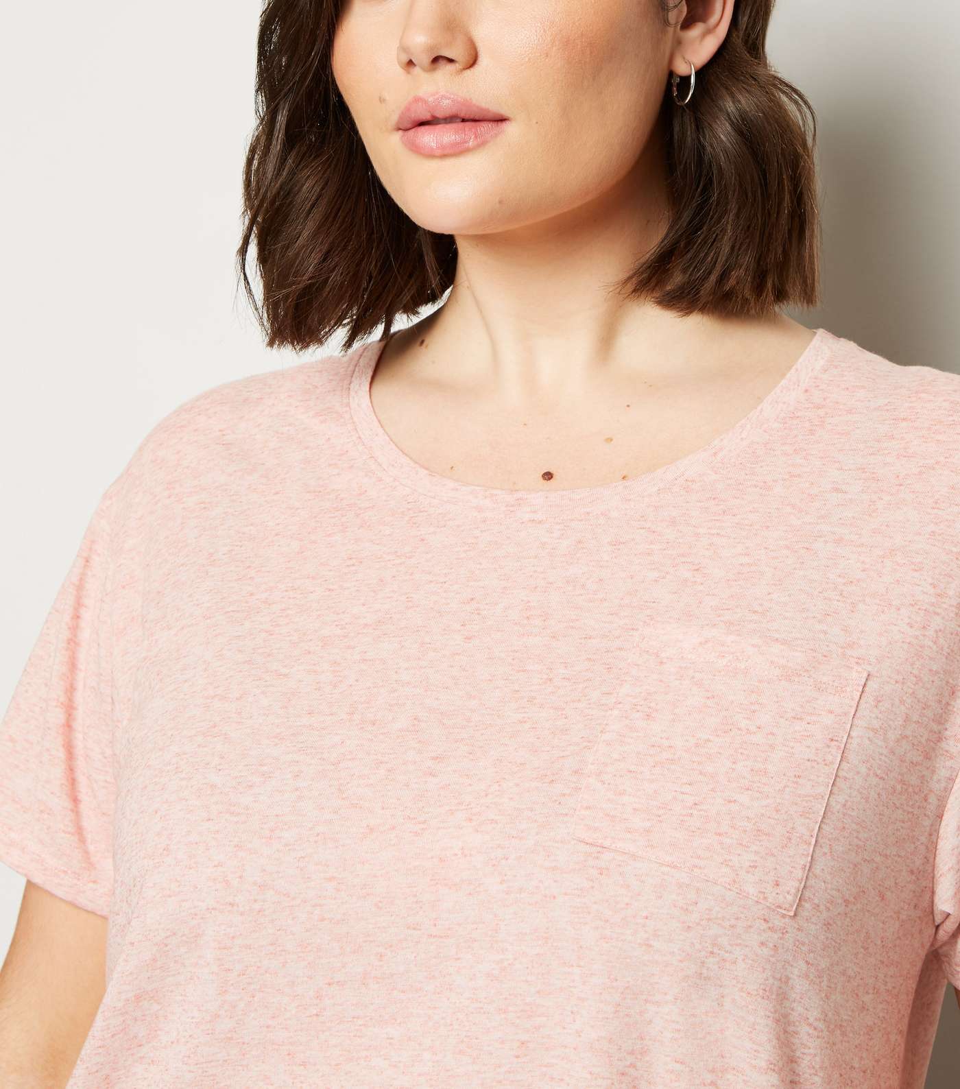 Curves Pale Pink Marl Pocket Front T-Shirt Image 5