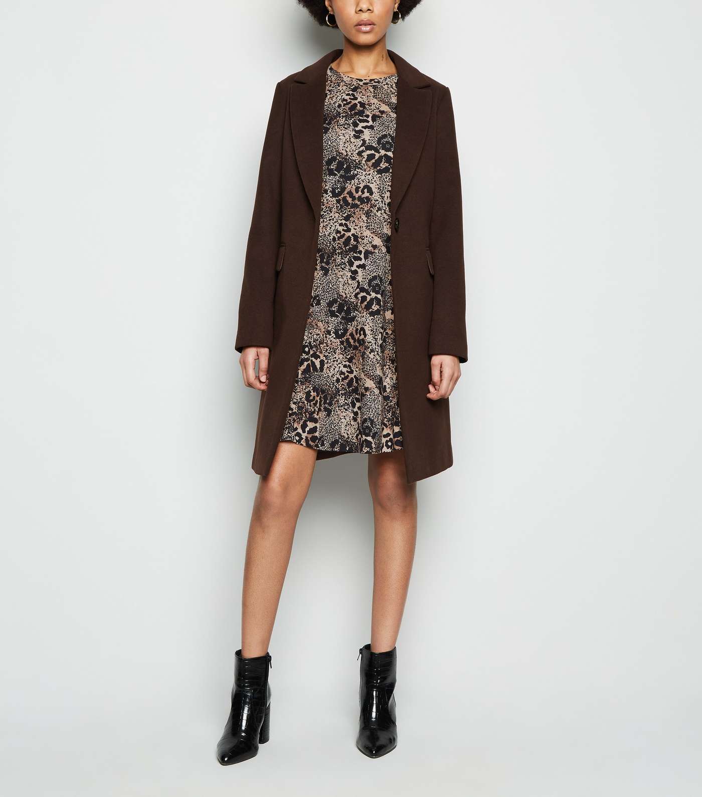 Brown Leopard Print Soft Touch Skater Dress Image 2
