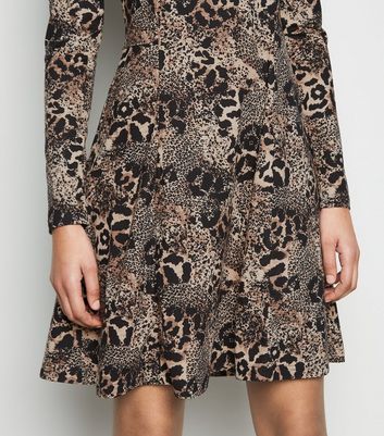 Brown Leopard Print Soft Touch Skater Dress New Look