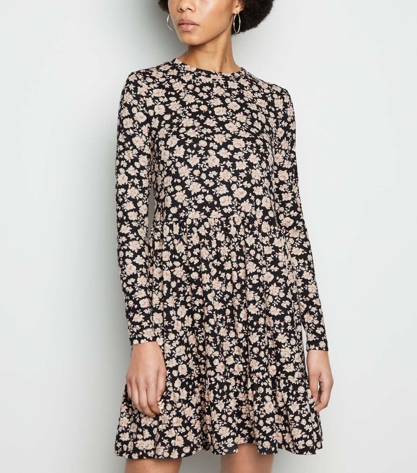 Black Floral Soft Touch Tiered Smock Dress