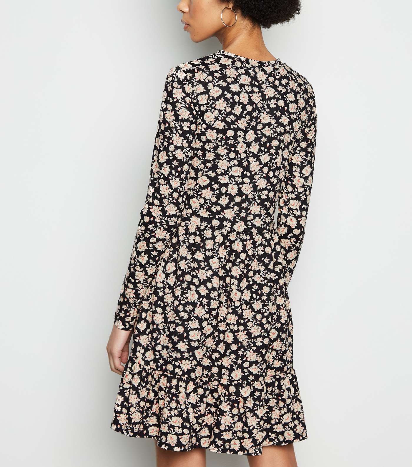 Black Floral Soft Touch Tiered Smock Dress Image 3