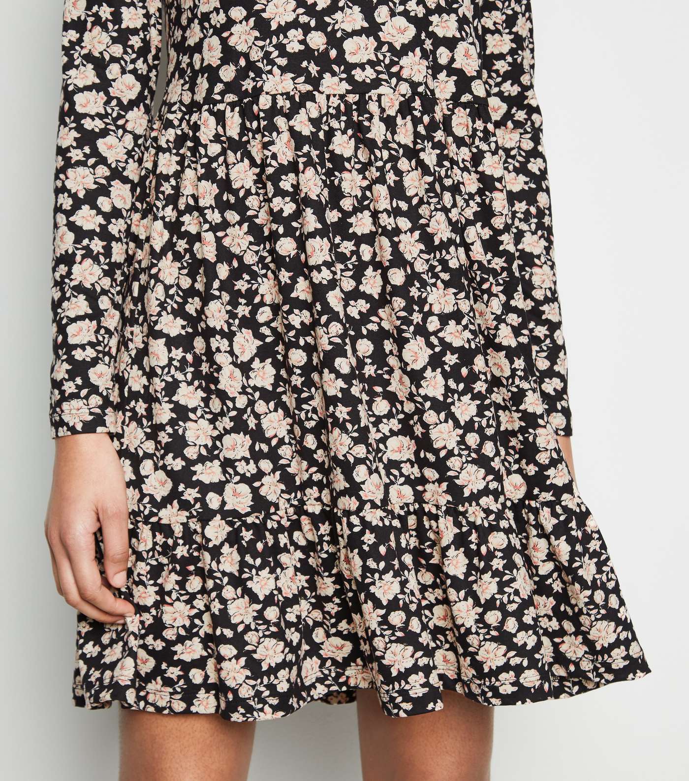 Black Floral Soft Touch Tiered Smock Dress Image 5
