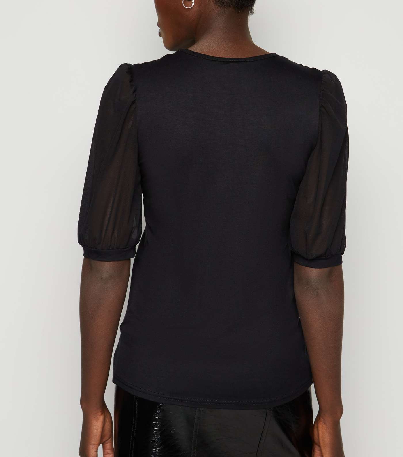 Tall Black Mesh Puff Sleeve T-Shirt Image 3
