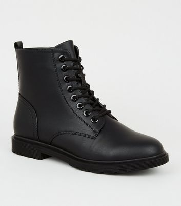 womens black lace up flat boots