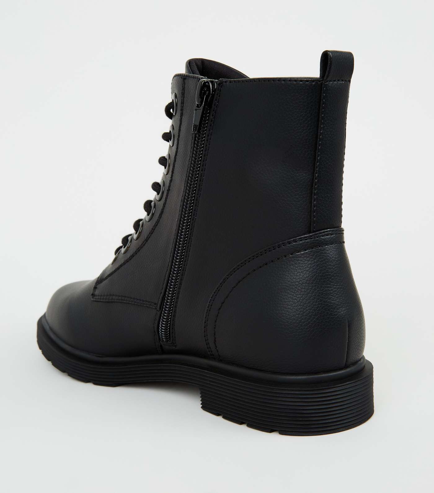Wide Fit Black Lace Up Flat Ankle Boots Image 4