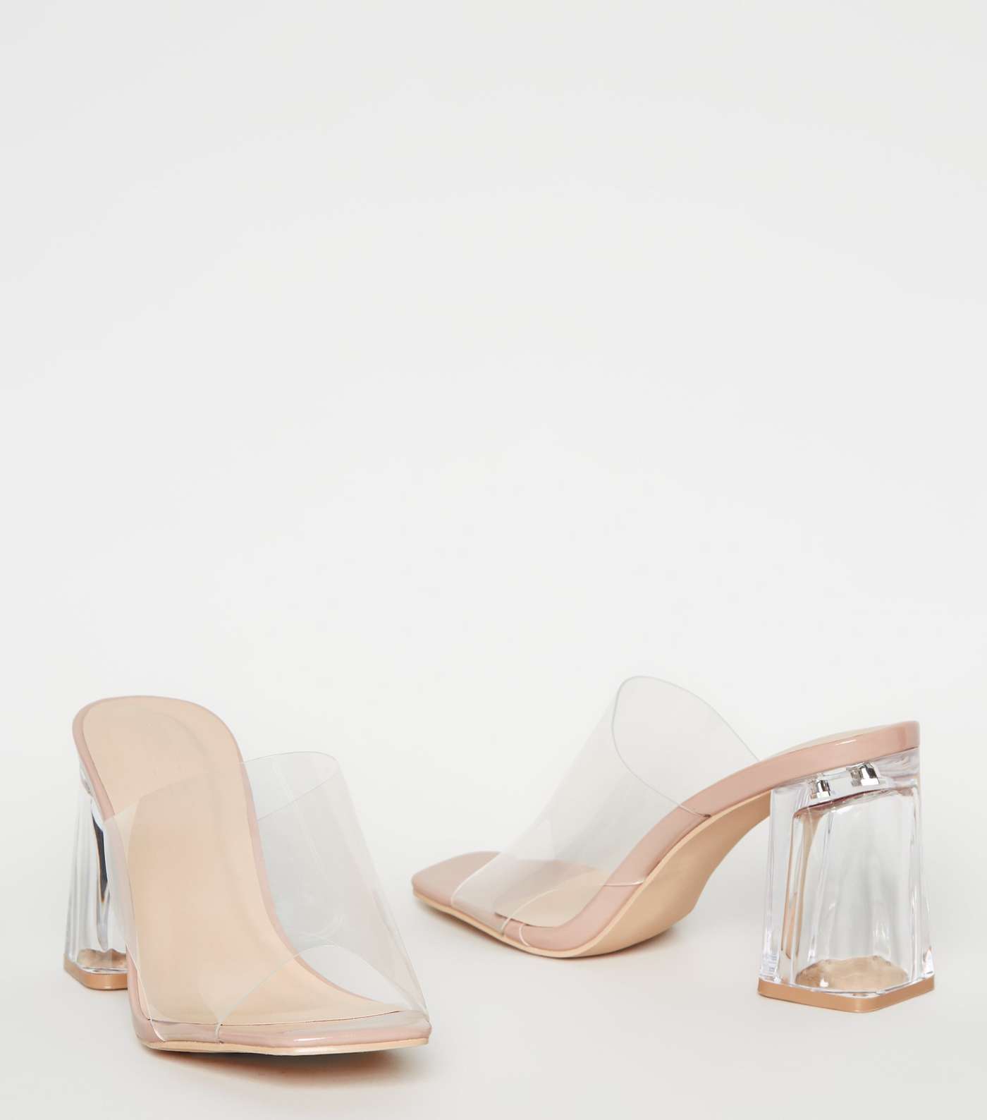 Pale Pink Patent Clear Strap Block Heel Mules Image 3