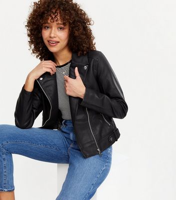 Black Leather-Look Zip Biker Jacket | New Look