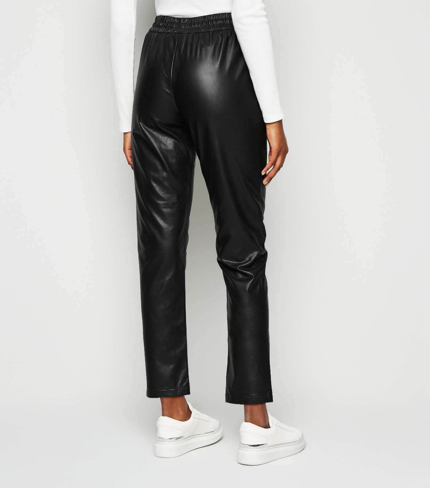 Black Coated Leather-Look Joggers  Image 3