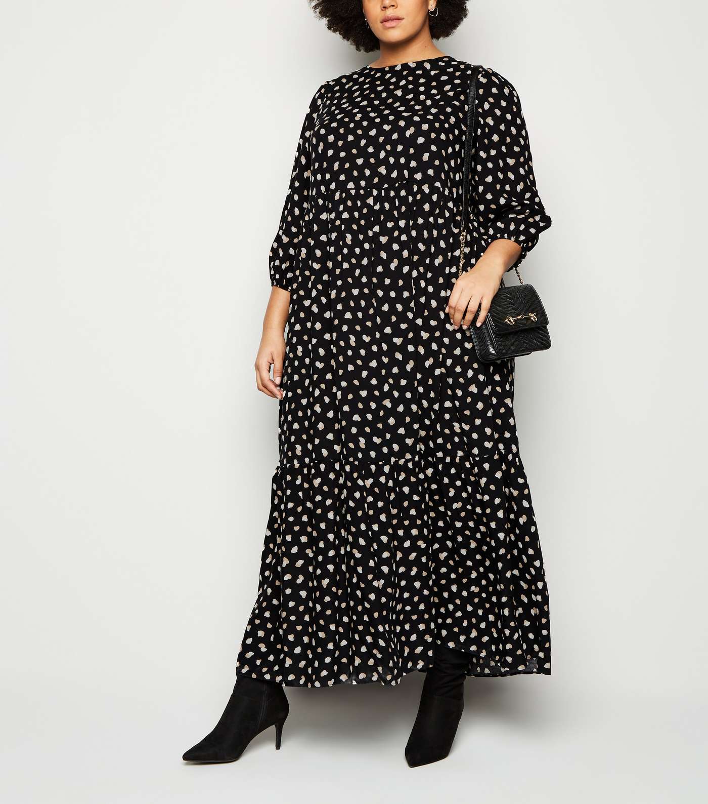 Curves Black Abstract Spot Tiered Maxi Dress