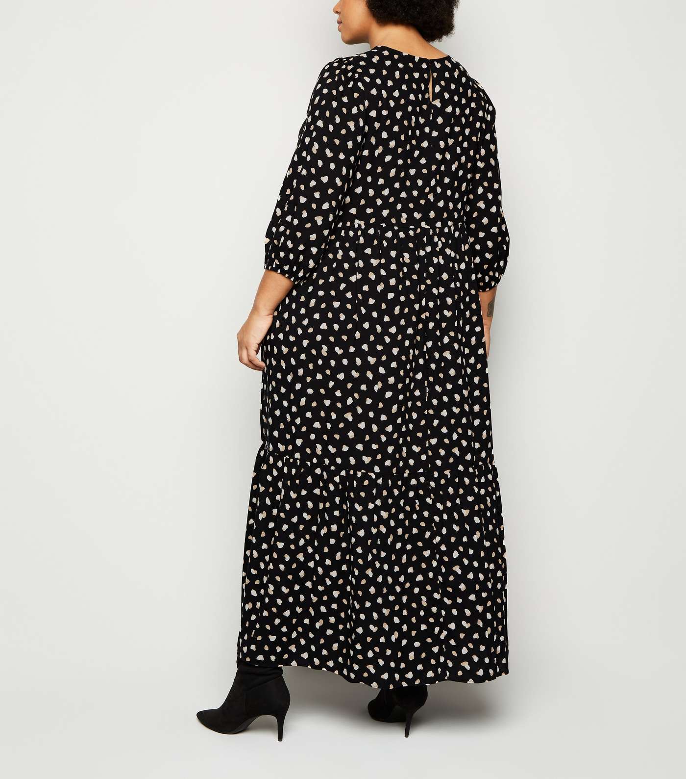 Curves Black Abstract Spot Tiered Maxi Dress Image 3