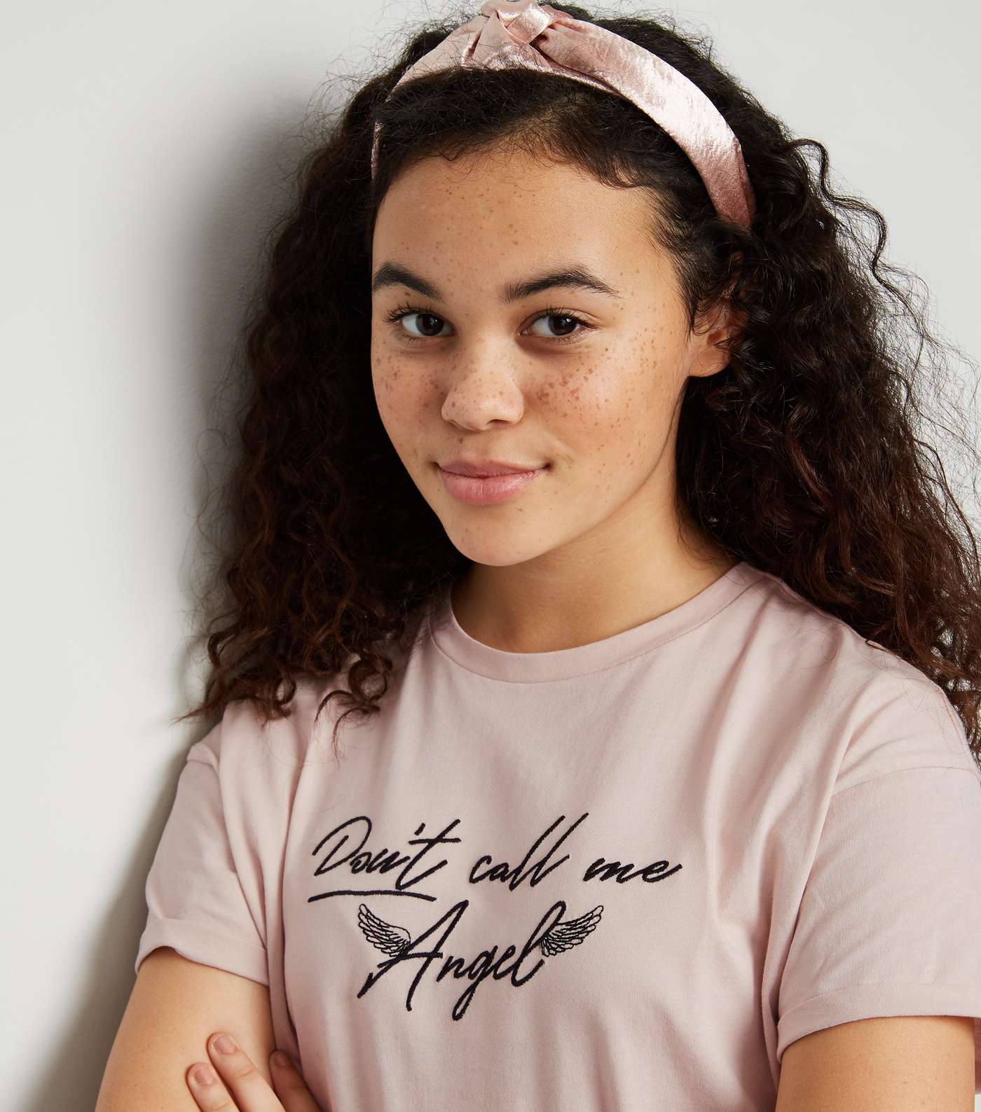 Girls Pale Pink Angel Slogan T-Shirt Image 5