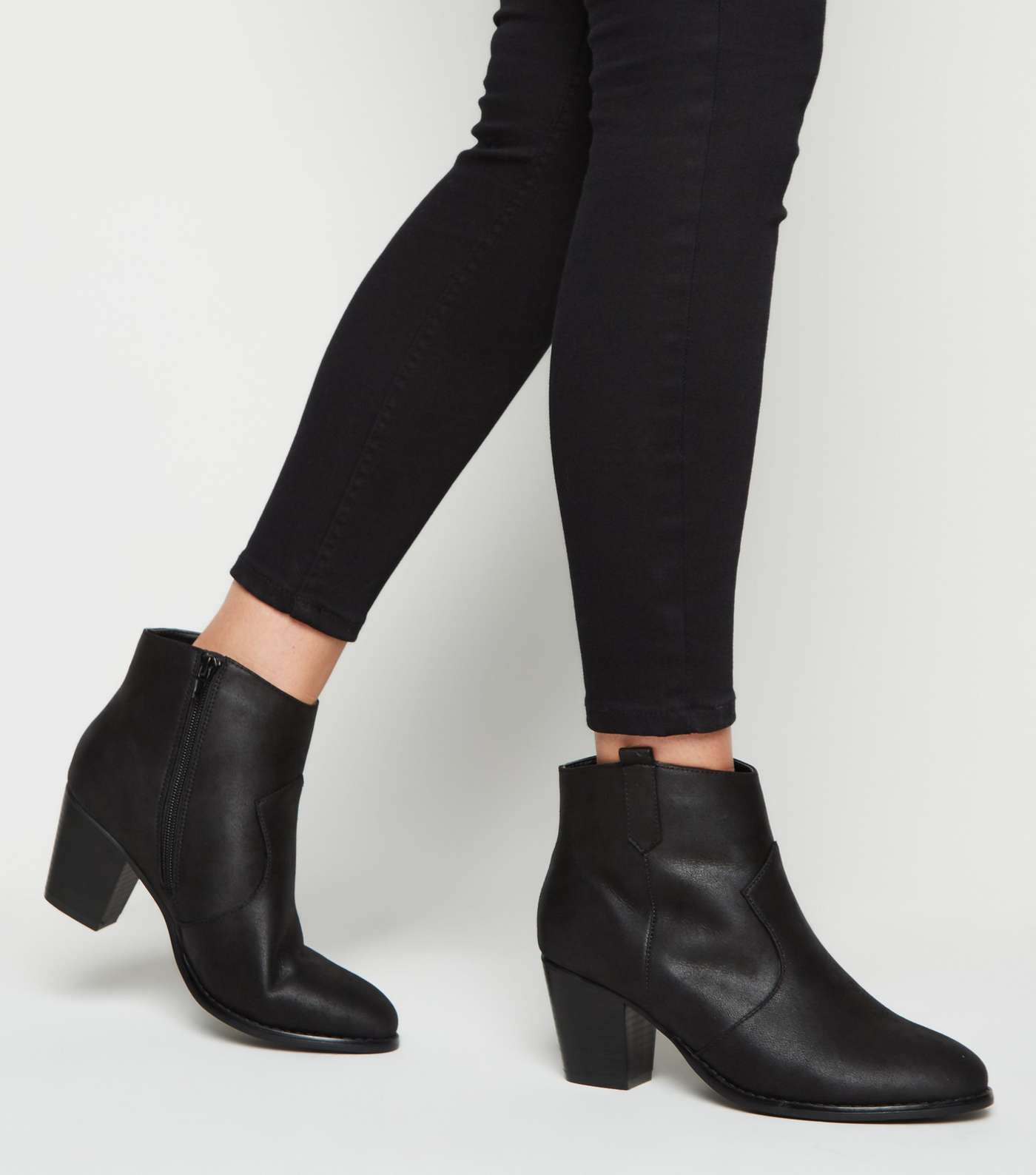 Wide Fit Black Leather-Look Heeled Western Boots Image 2