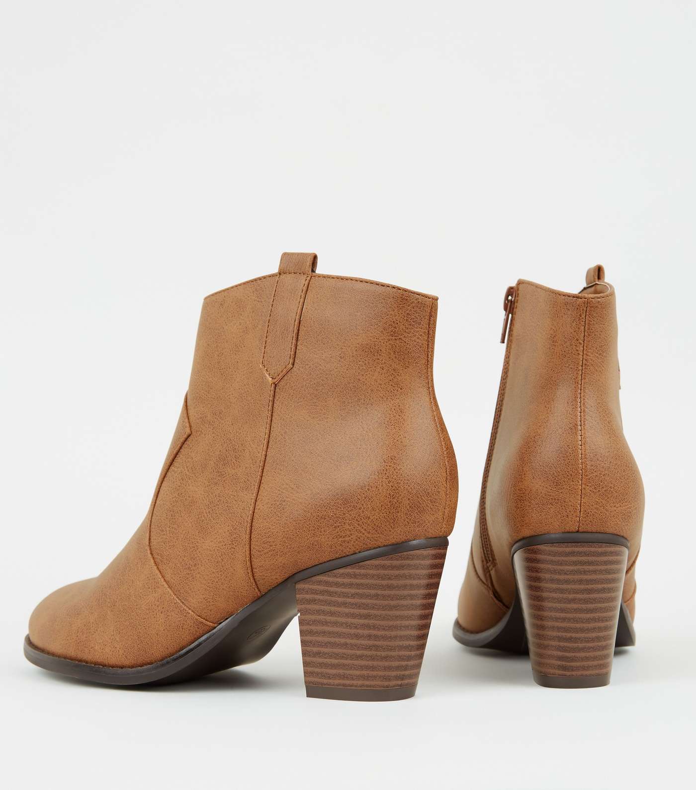 Wide Fit Tan Leather-Look Heeled Western Boots Image 3