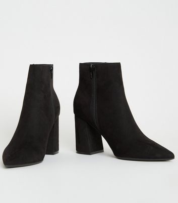 new look faux suede pointed heeled boots in black