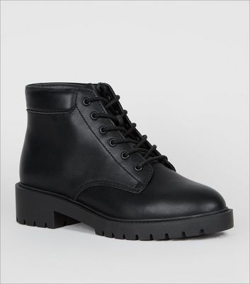 Wide Fit Black Lace Up Chunky Hiker 